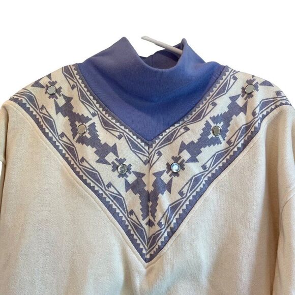Vtg 80s Gitano Woman Collections Sweater 18W Blue Patterned Aztec Mirror Button - Picture 3 of 9